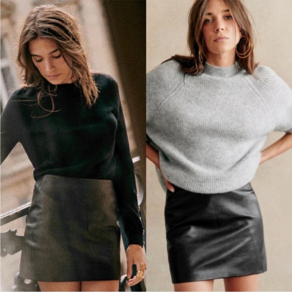 Sezane 100% Lamb Leather Black Mini Skirt Harlow Size 40 French US 8 Lined